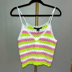 French Connection Nora Stripe Crochet Top